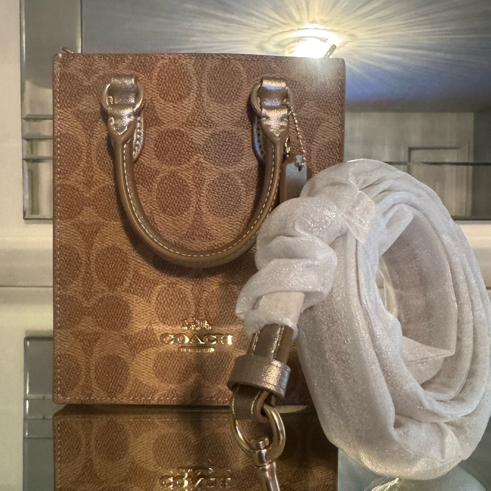 Coach Tan Mini Bag with Gold Accents